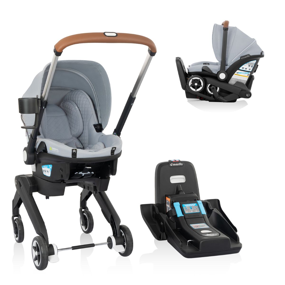 Evenflo Shyft DualRide Infant Car Seat and Stroller Combo with Carryall Storage and Green & Gentle Fabric, Agate