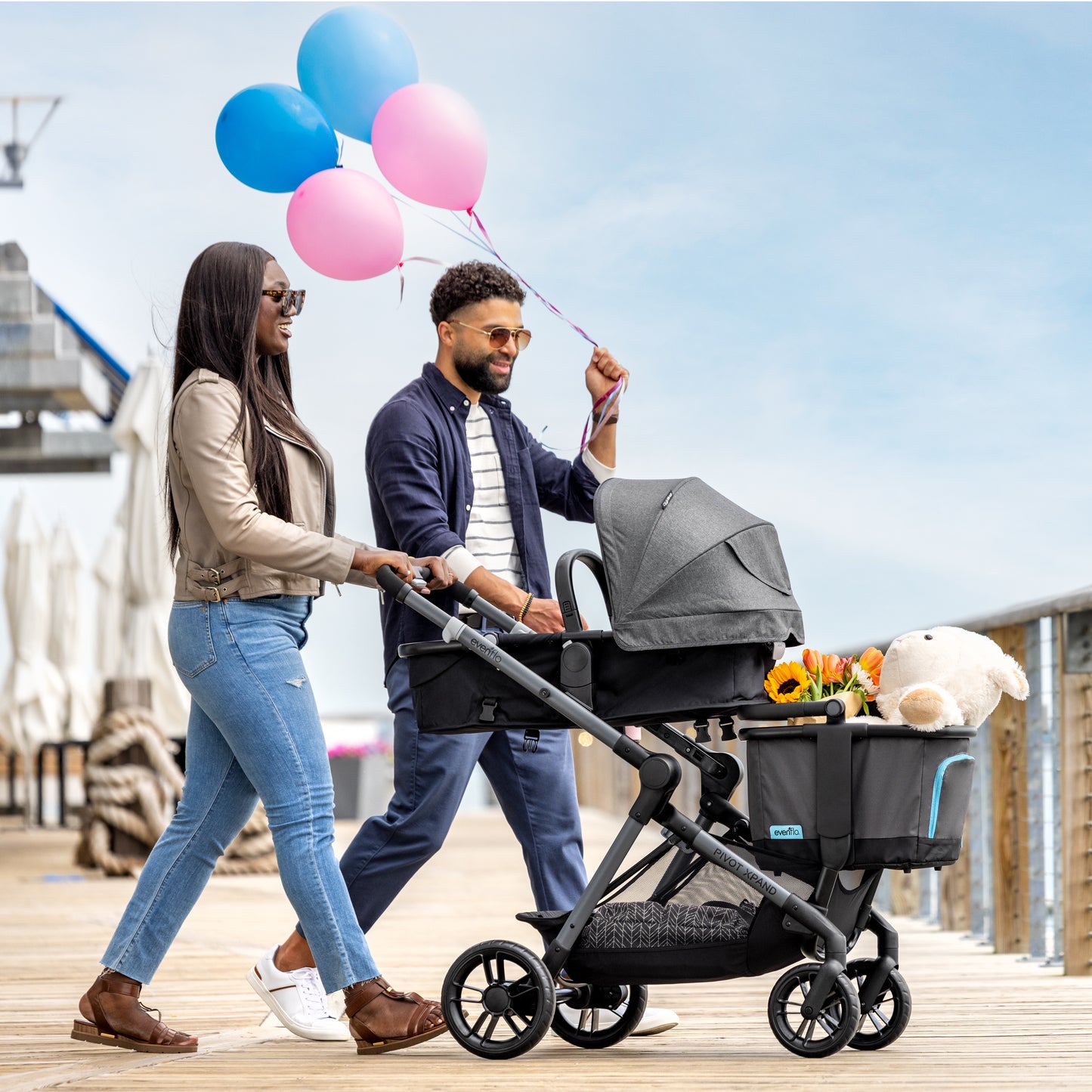 Evenflo Pivot Xpand Modular Stroller with market basket accessory