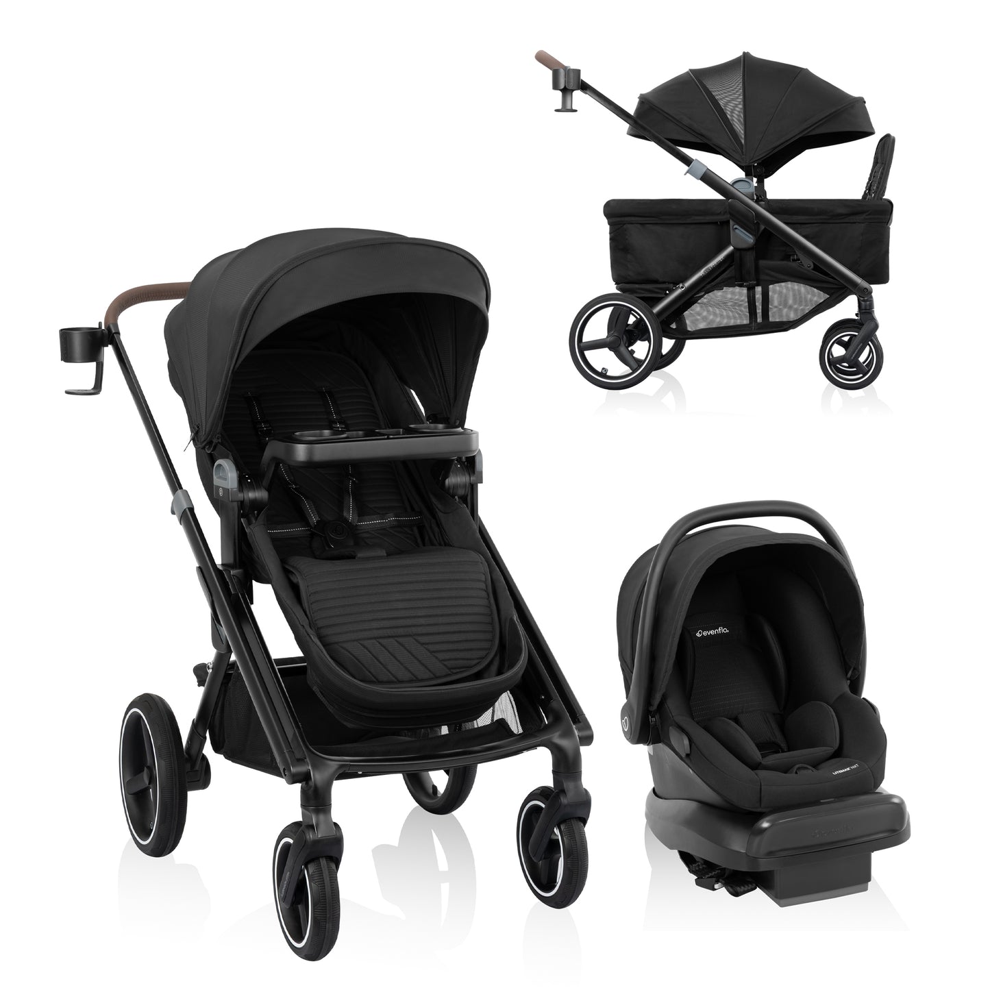 Transformer Stroller to Wagon Travel System Featuring LiteMax NXT Infant Car Seat (Pitch Black)