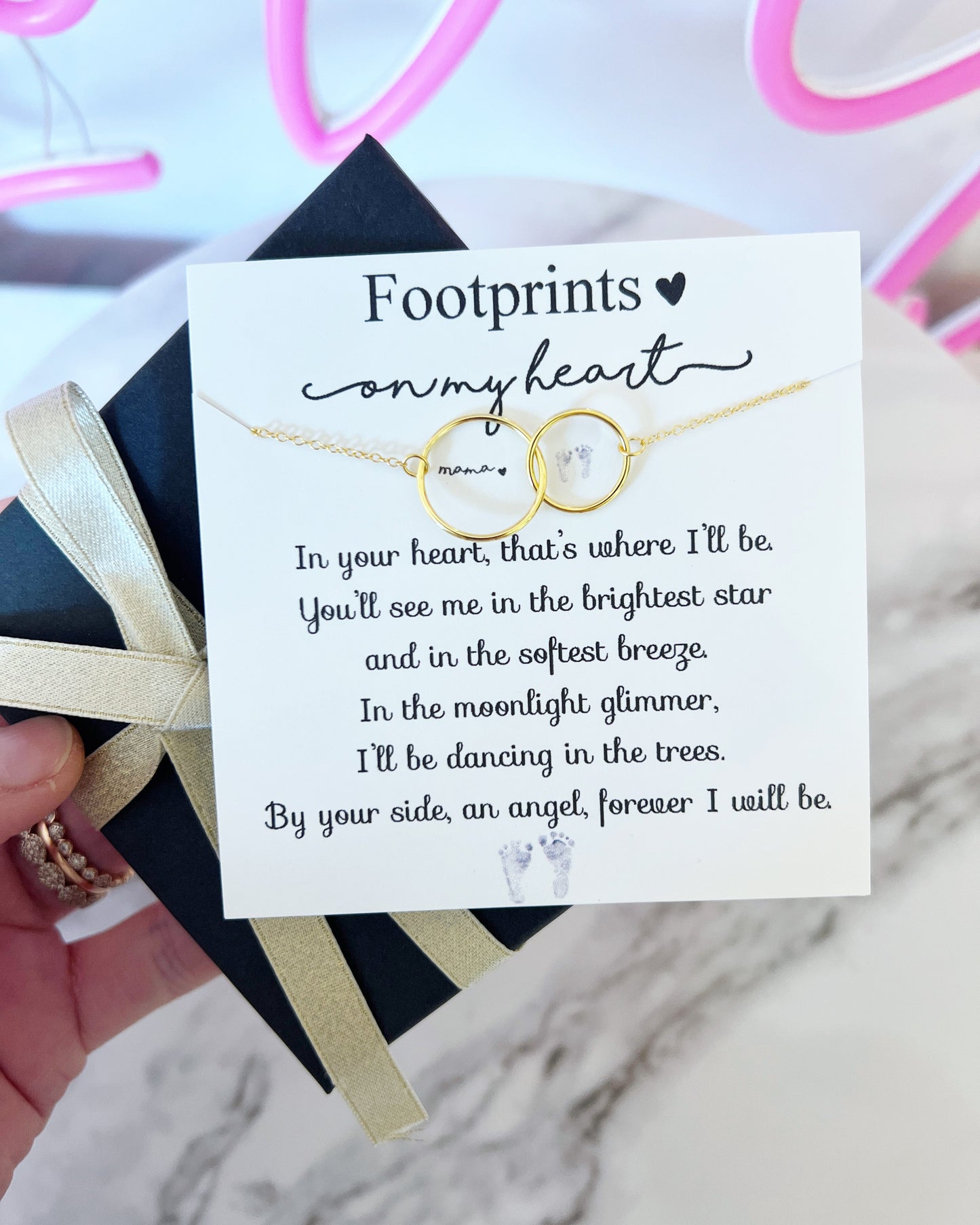 Miscarriage, loss of a baby Tied together infinity necklace, poem card, NON- TARNISH necklace, box & ribbon gift