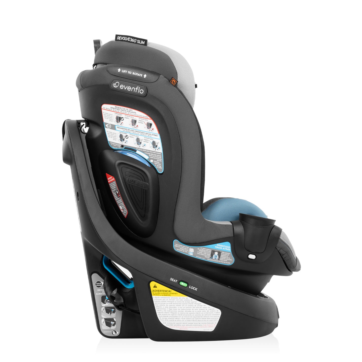 Revolve360 Slim 2-in-1 Rotational Car Seat with Quick Clean Cover side flip