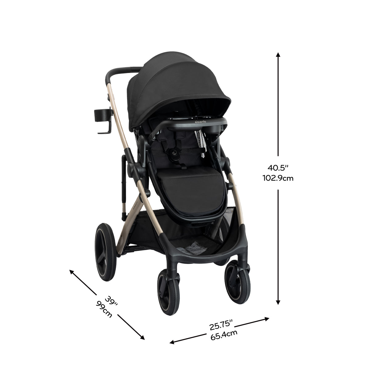 Monarch Travel System with LiteMax NXT Infant Car Seat featuring SensorySoothe dimensions diagram