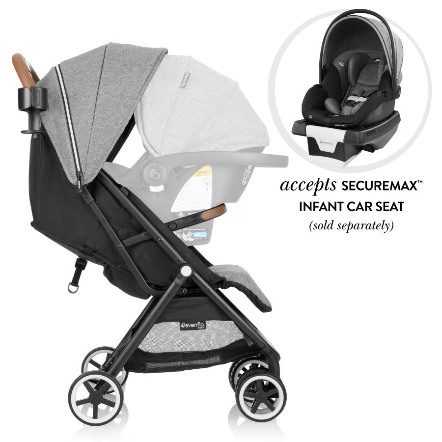 Evenflo Otto Self-Folding Lightweight Travel Stroller connects with Securemax Infant Car Seat