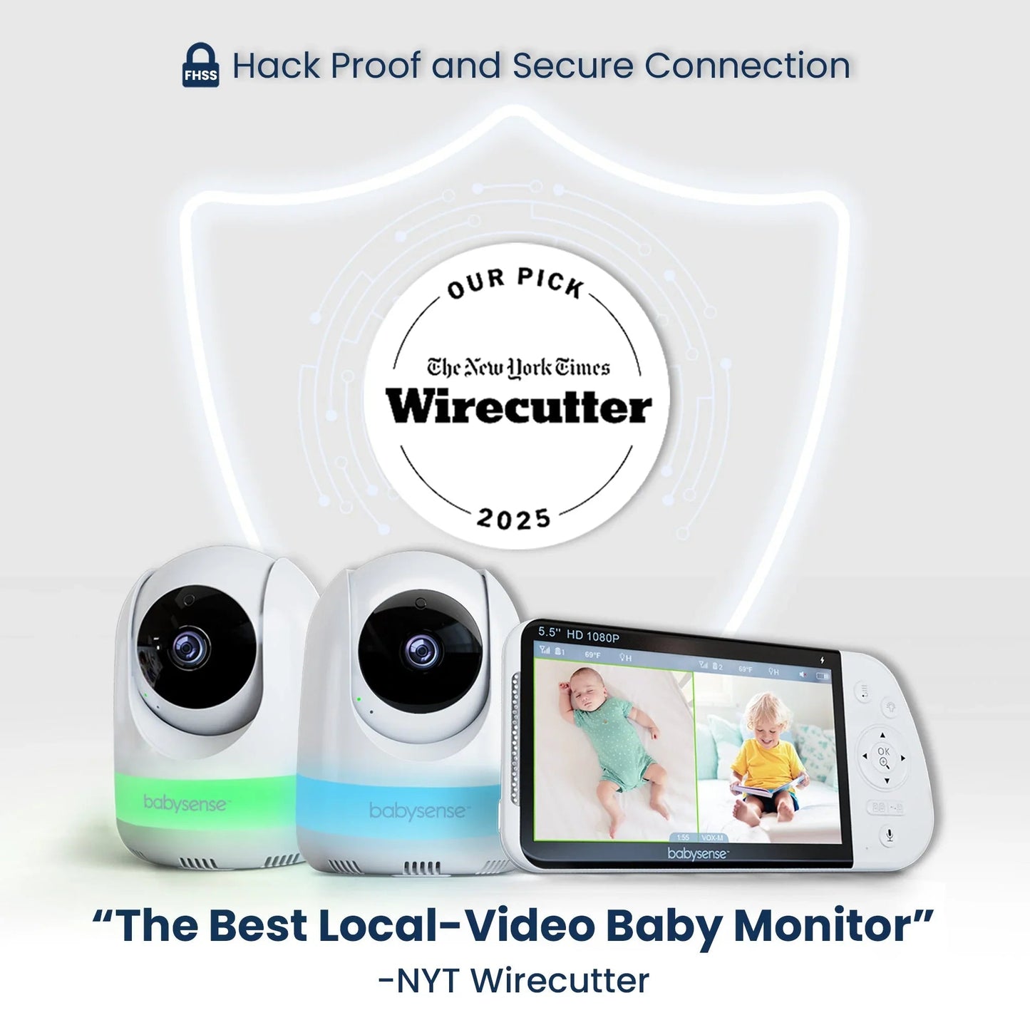 Babysense Max View: Video Baby Monitor with 2 Cameras, Non Wifi, Split Screen, Night Light & Sound Machine