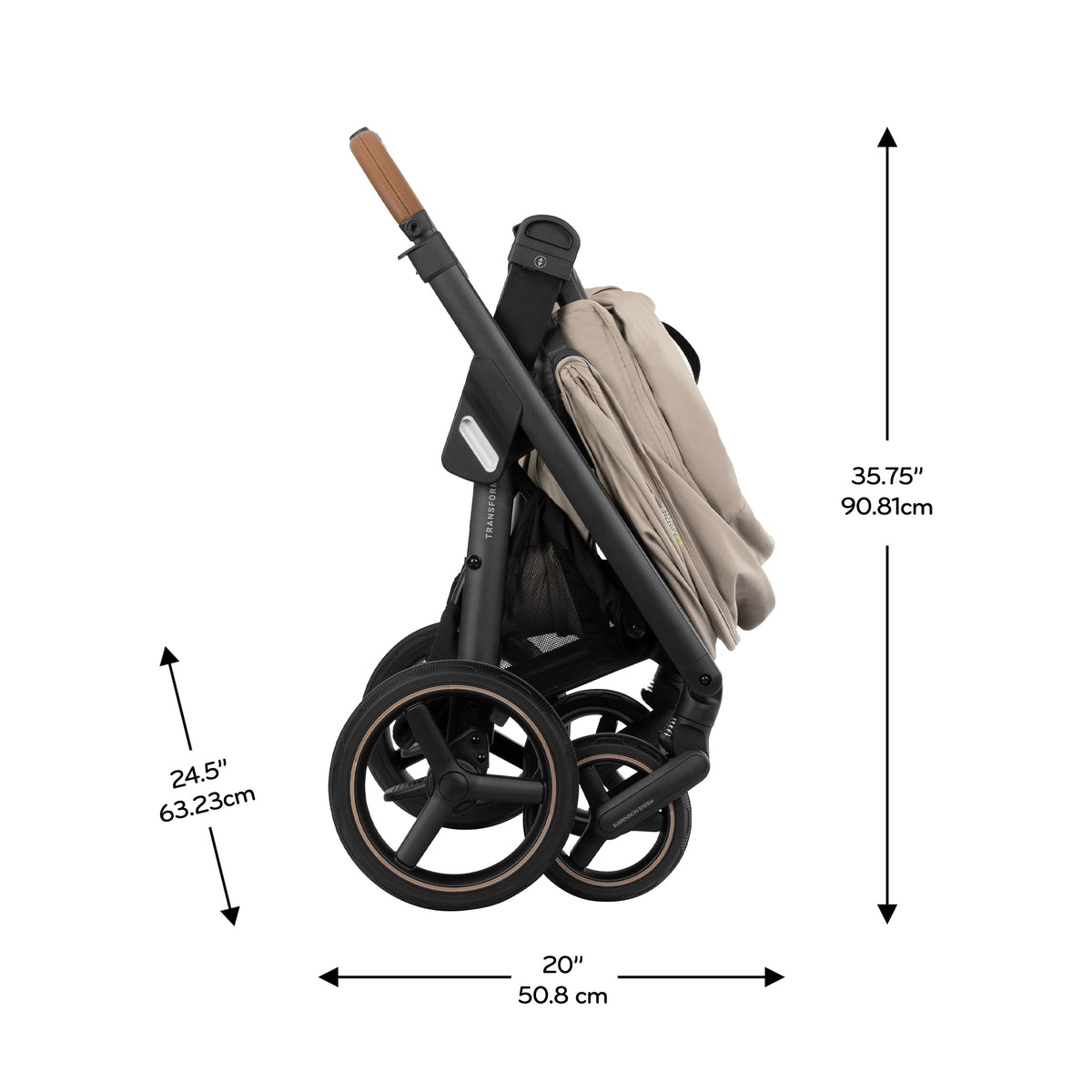 Transformer Stroller to Wagon Travel System Featuring LiteMax NXT Infant Car Seat with SensorySoothe dimensions diagram