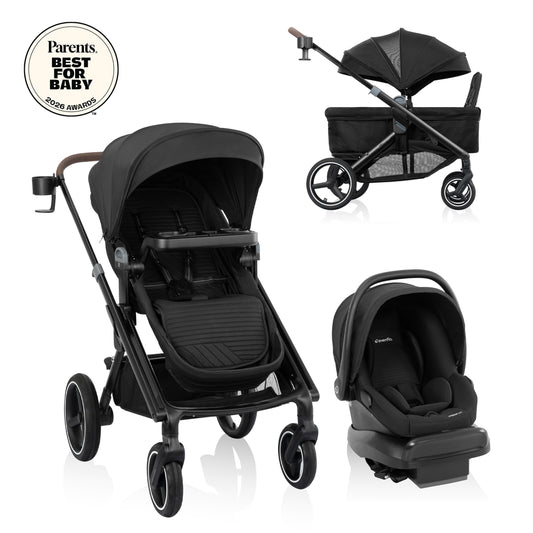 Transformer Stroller to Wagon Travel System Featuring LiteMax NXT Infant Car Seat (Pitch Black)