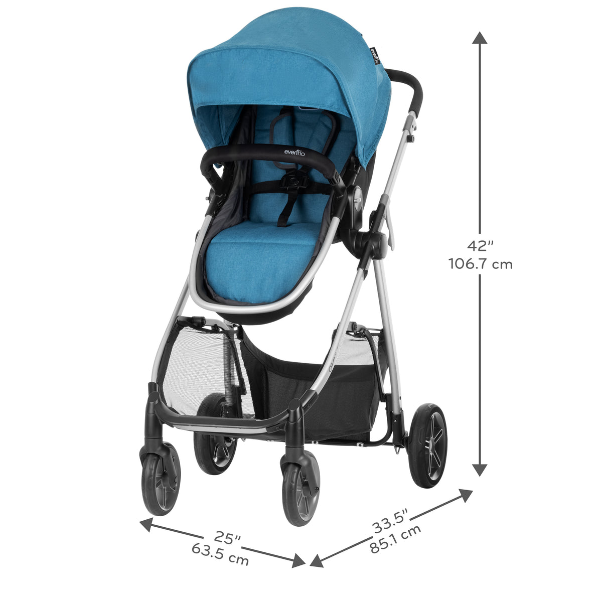 Omni Plus Modular Travel System with LiteMax Rear-Facing Infant Car Seat dimensions diagram