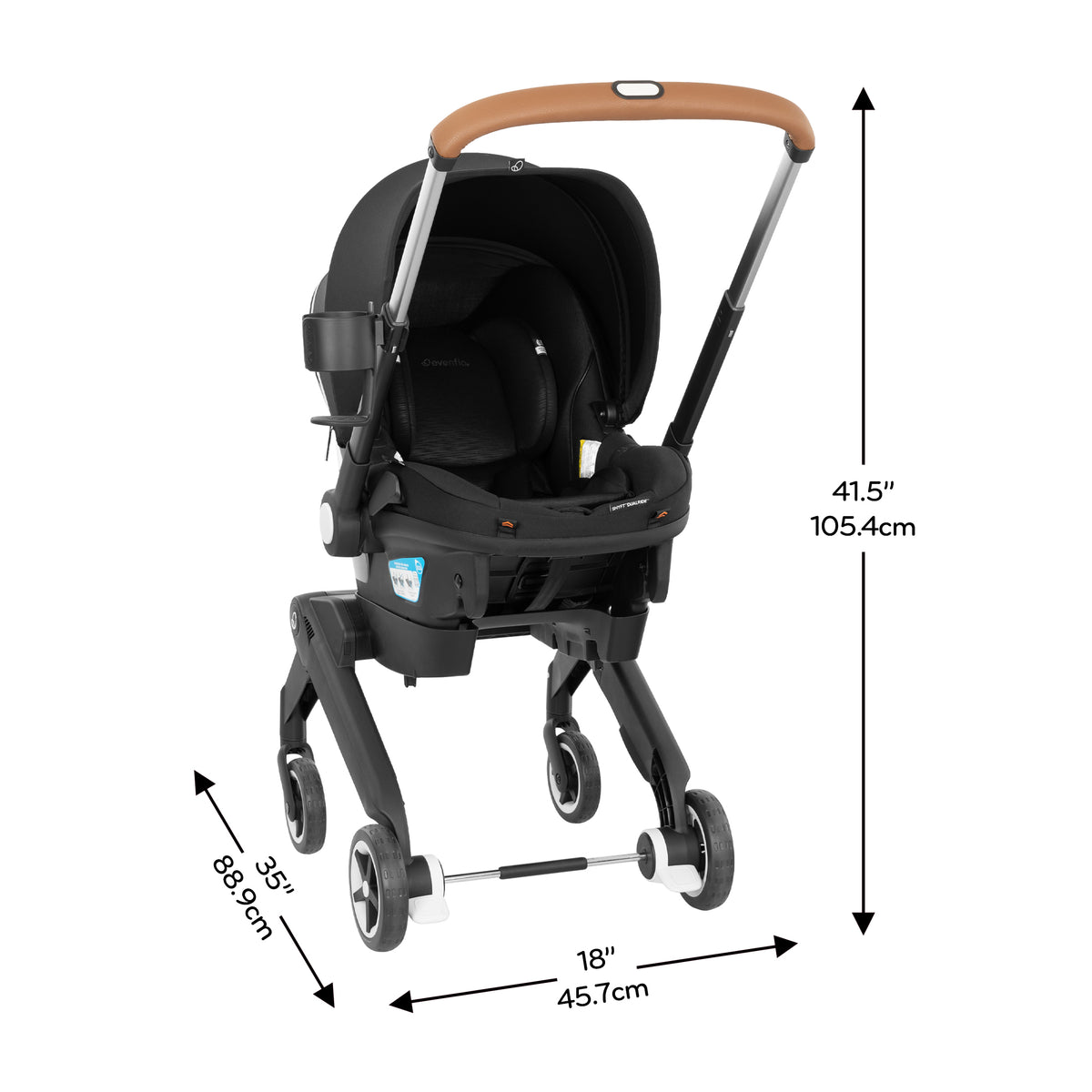 Shyft DualRide Infant Car Seat Stroller Combo w Carryall Storage & Extended Canopy dimensions diagram