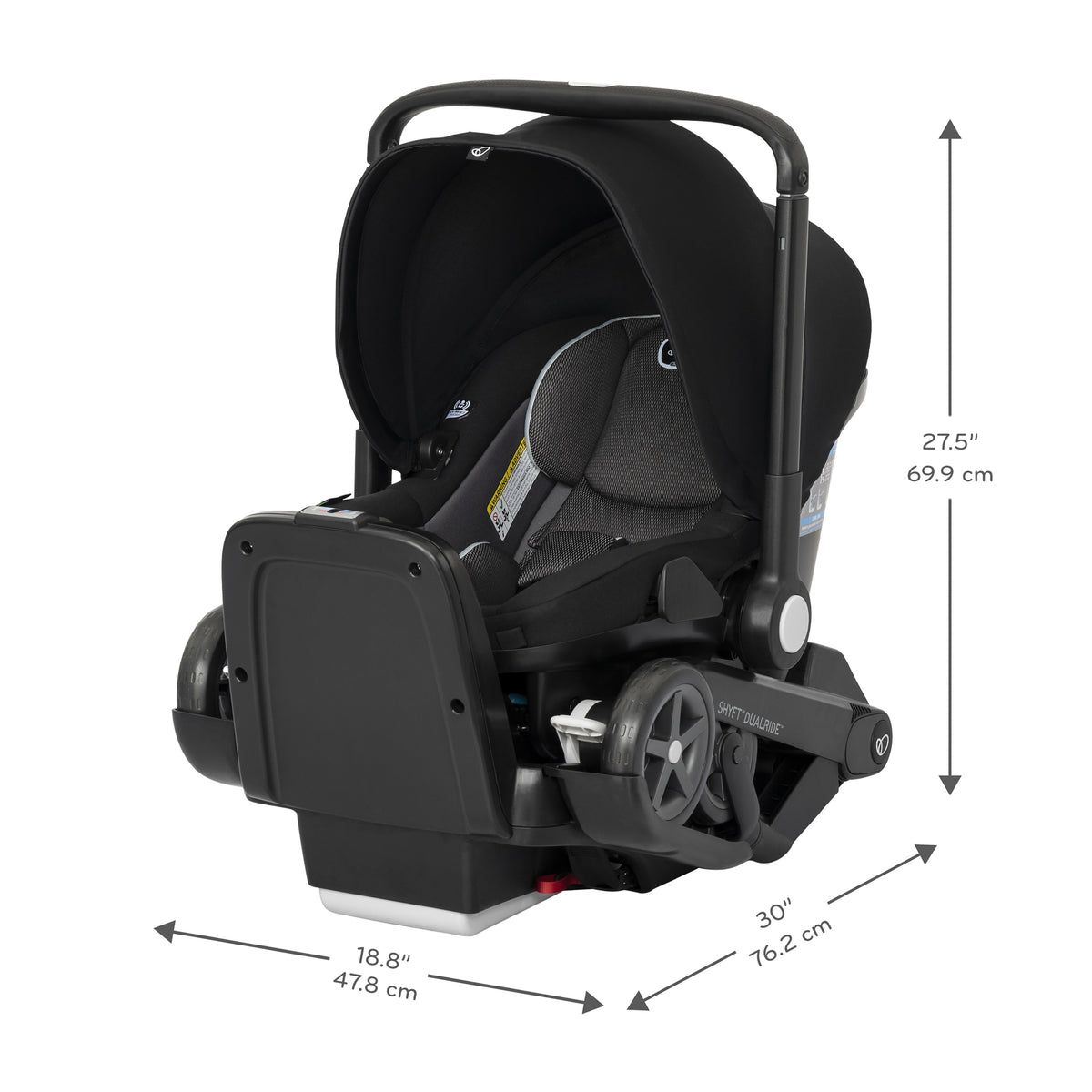 Shyft DualRide Infant Car Seat and Stroller Combo dimensions diagram