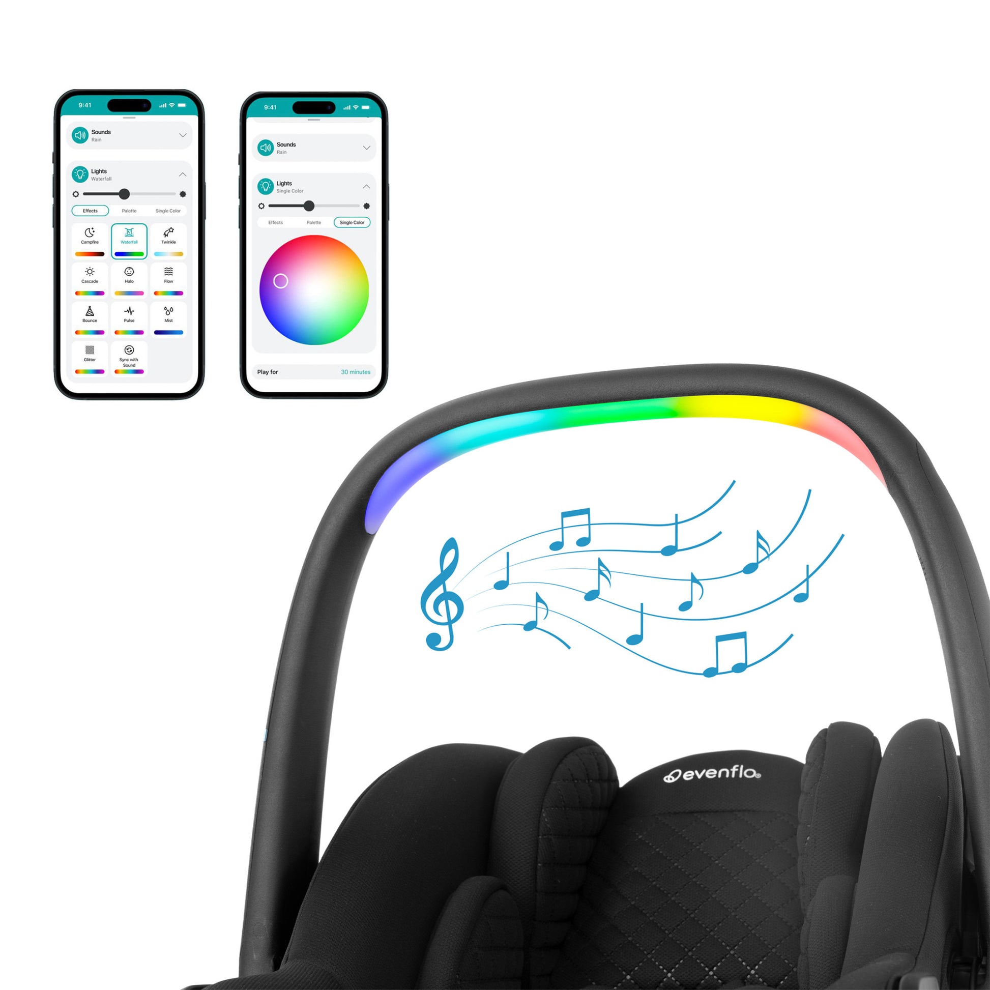 Evenflo Revolve180 LiteMax NXT Rotating Infant Car Seat with SensorySoothe music