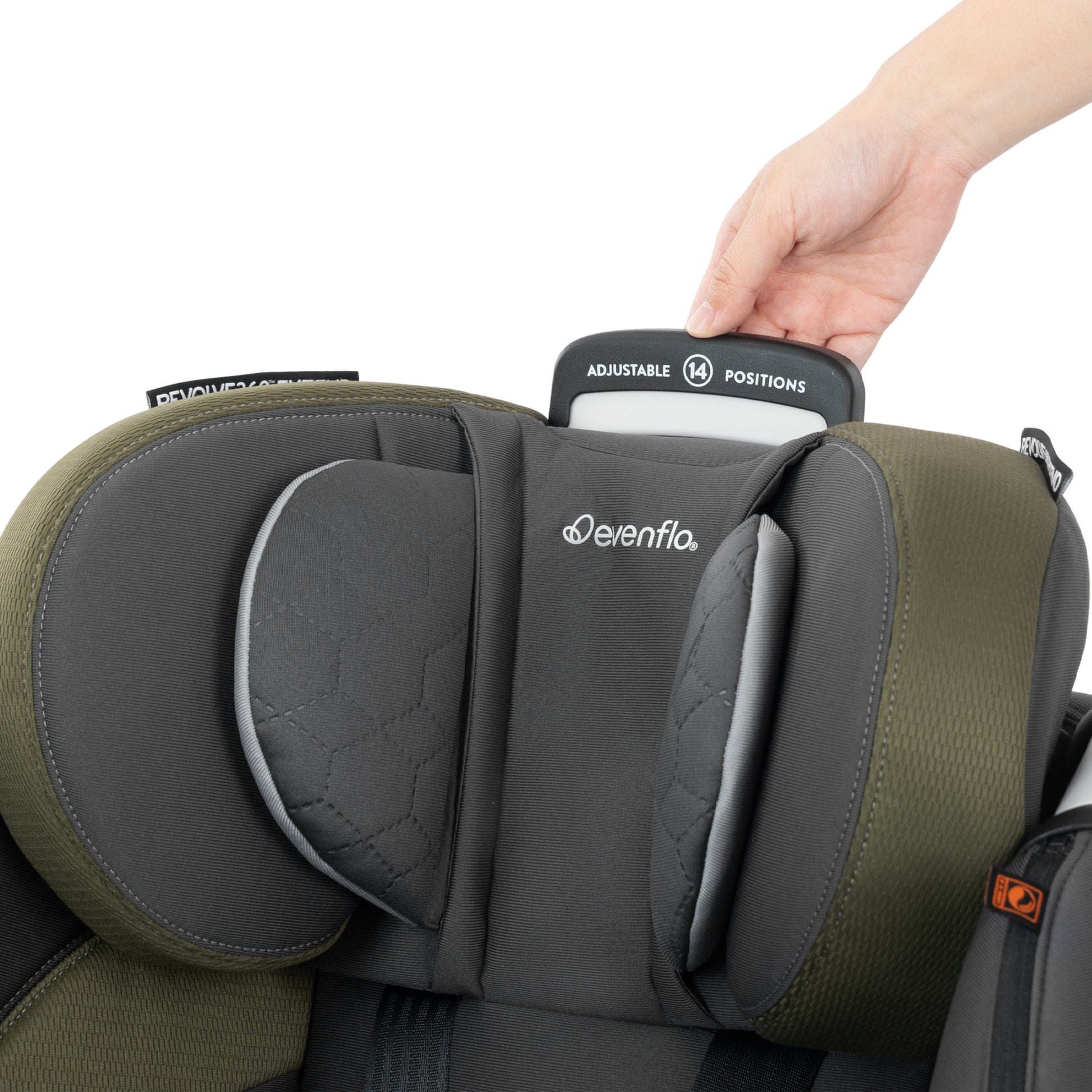 Revolve360 Extend All-in-One Rotating Car Seat with Quick Clean Cover Rockland Green adjust handle