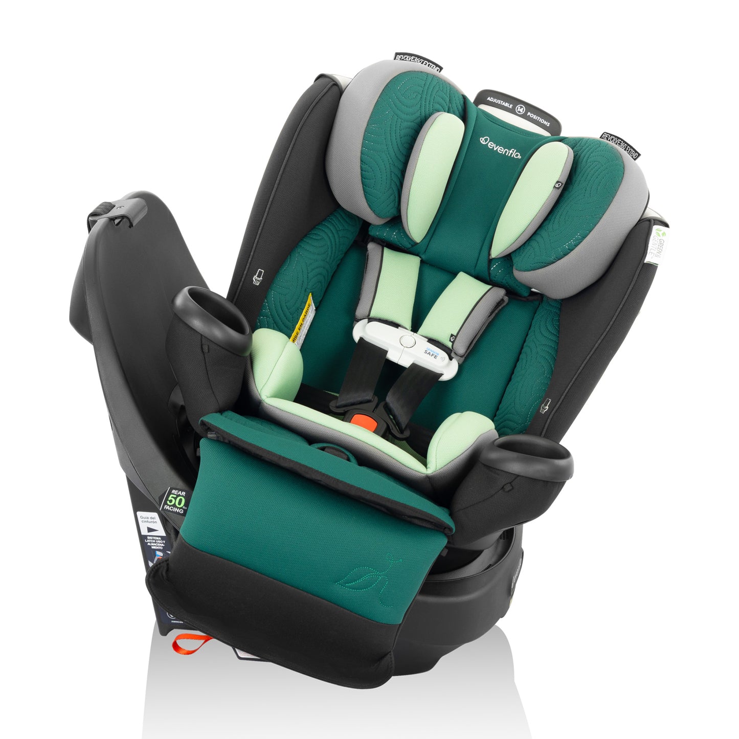 Gold Revolve360 Extend All-in-One Rotational Car Seat with Green & Gentle Fabric (Emerald)