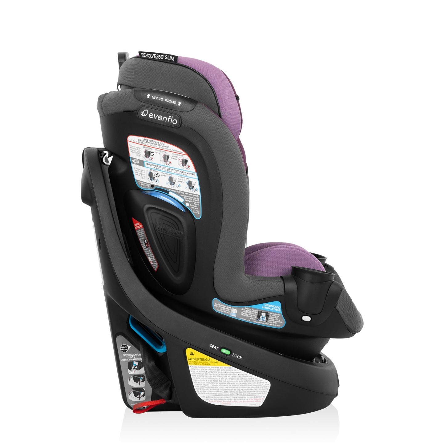 Gold Revolve360 Slim 2-in-1 Rotational Car Seat with SensorSafe (Amethyst) side view