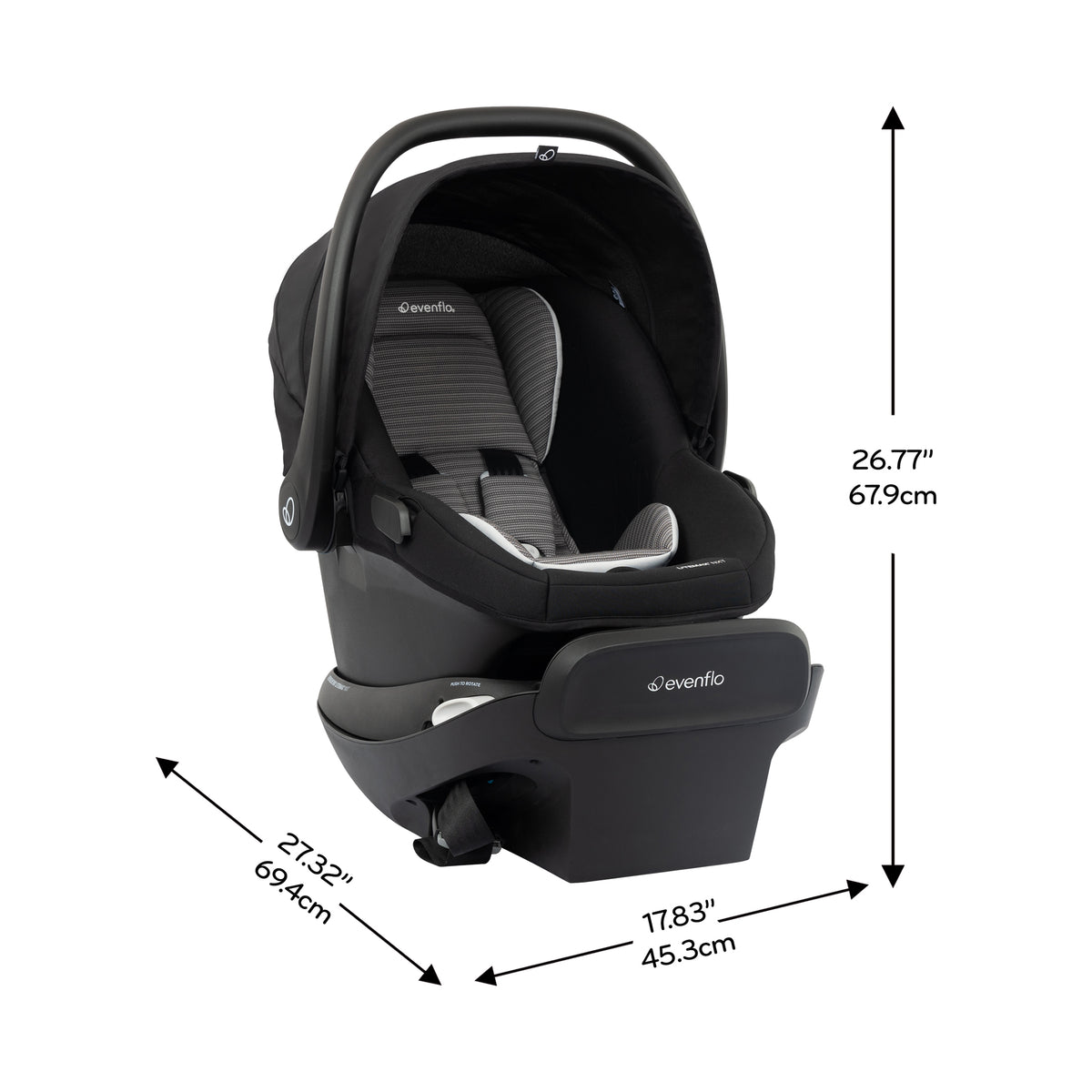 Revolve180 LiteMax NXT Rotating Infant Car Seat dimensions diagram