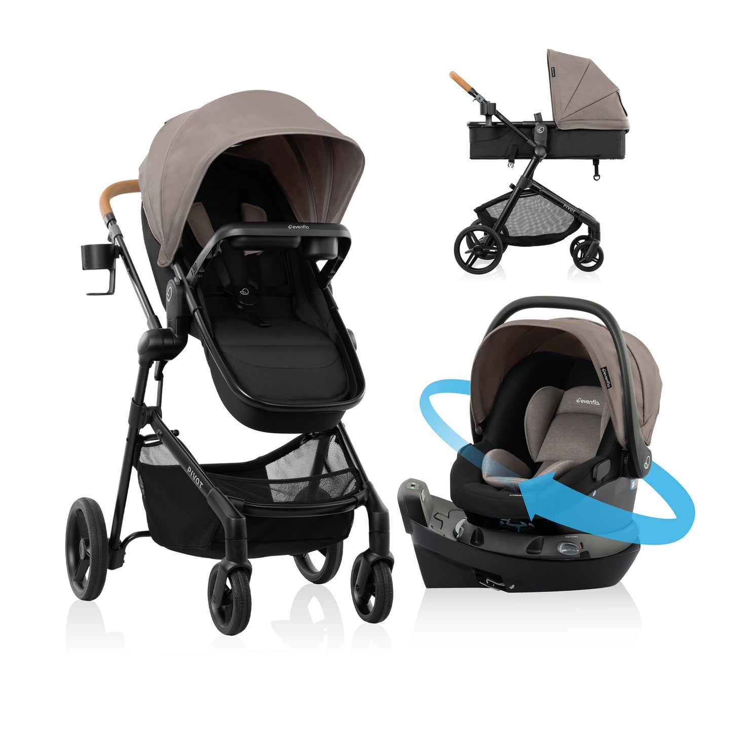 Pivot NXT Travel System w/ Revolve180 LiteMax NXT Infant Car Seat (Driftwood Brown)