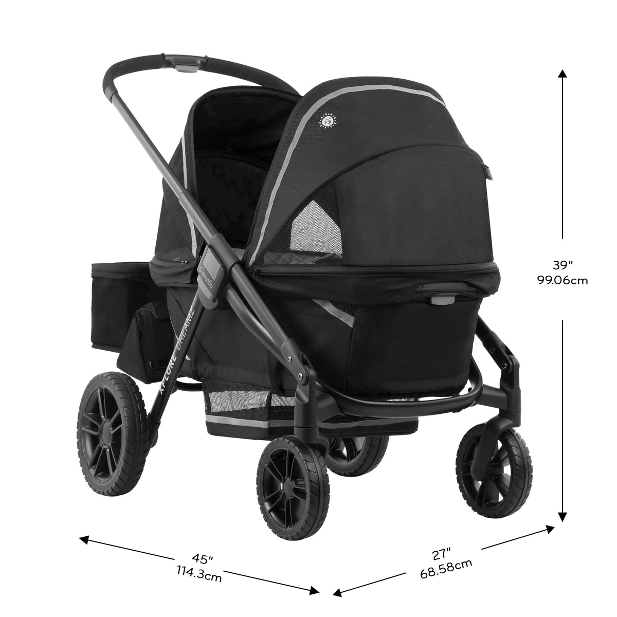 Pivot Xplore Dreamz All-Terrain Stroller Wagon with Bassinet Insert dimensions diagram