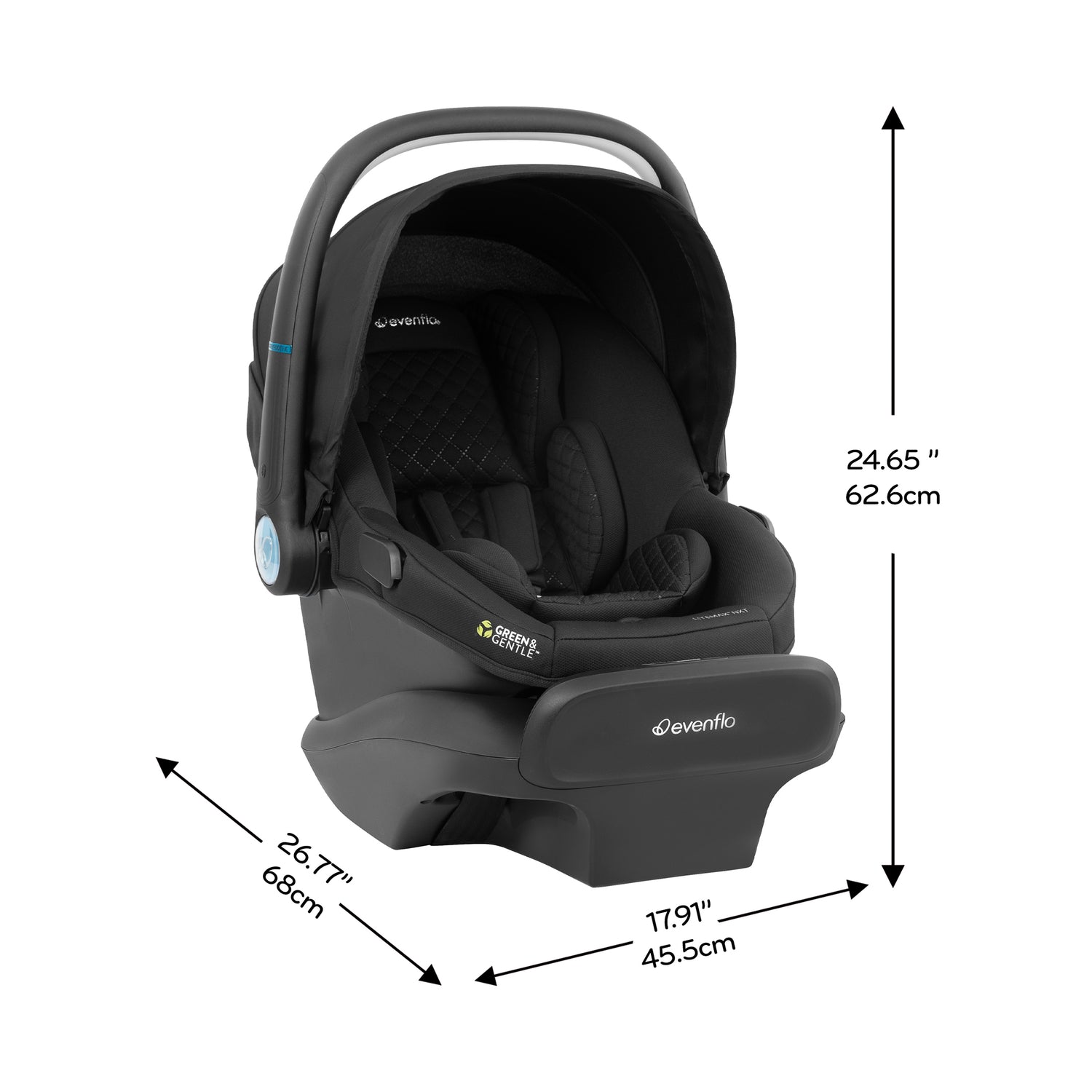 LiteMax NXT Infant Car Seat with SensorySoothe dimensions diagram