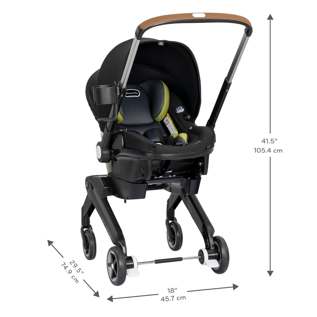 Shyft DualRide Infant Car Seat Stroller Combo with Carryall Storage dimensions diagram
