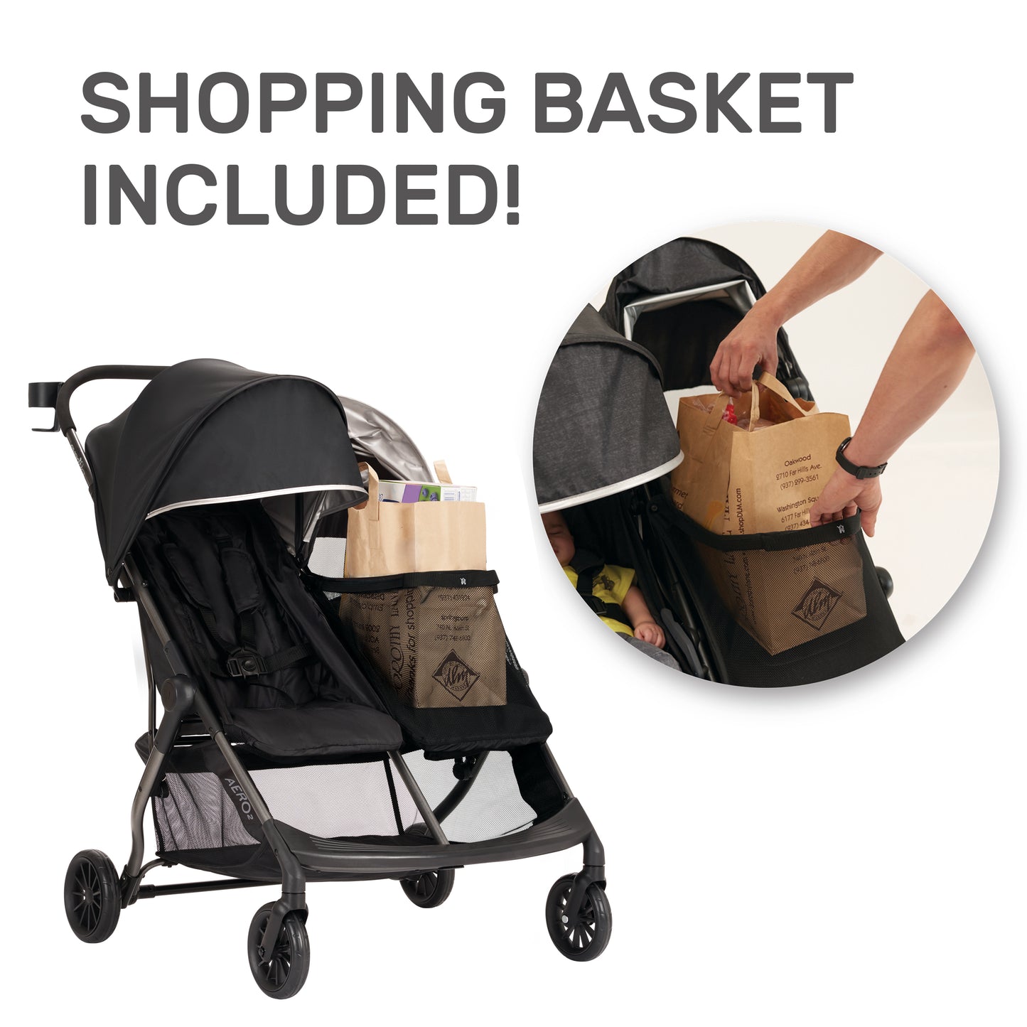 Evenflo Aero² Ultra-Lightweight Double Stroller with bonus Shopping Basket Included