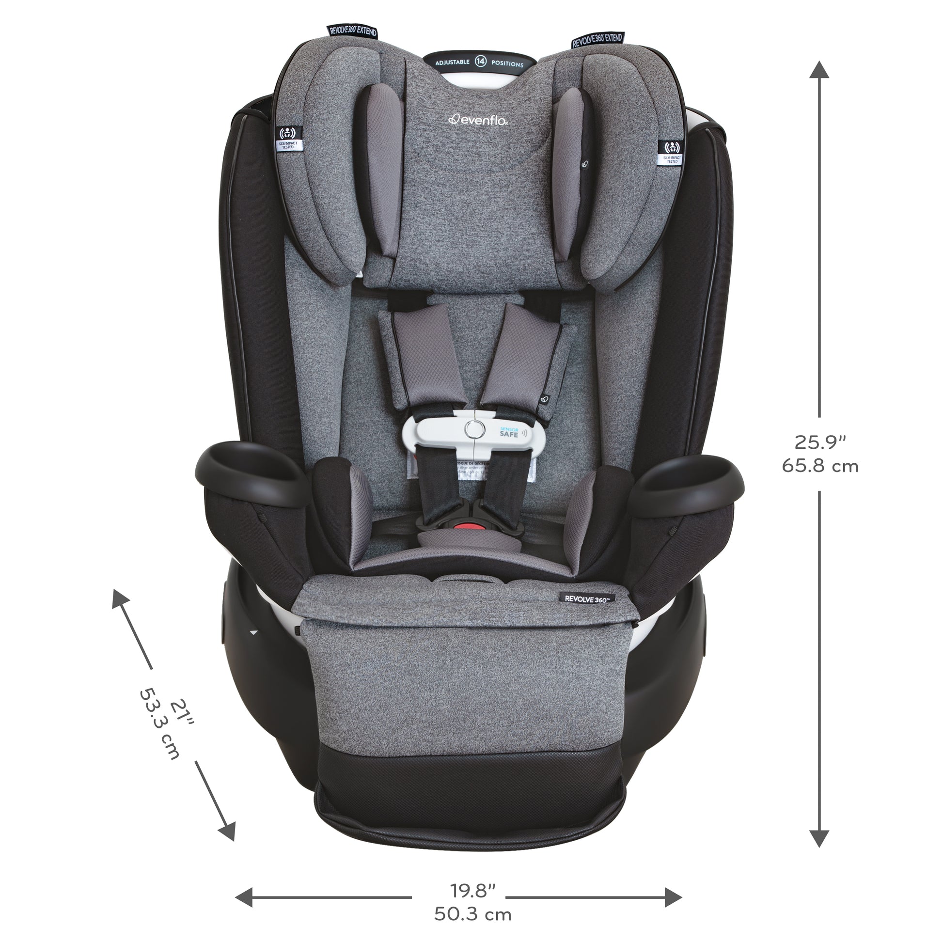 Revolve360 Extend All-in-One Rotational Car Seat with SensorSafe Moonstone dimensions