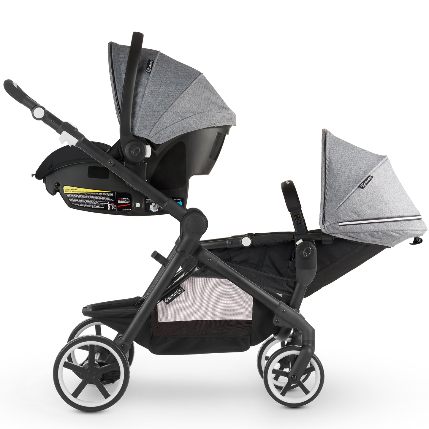 Evenflo Pivot Xpand Travel System parent-facing infant car seat and parent-facing lower reclined infant