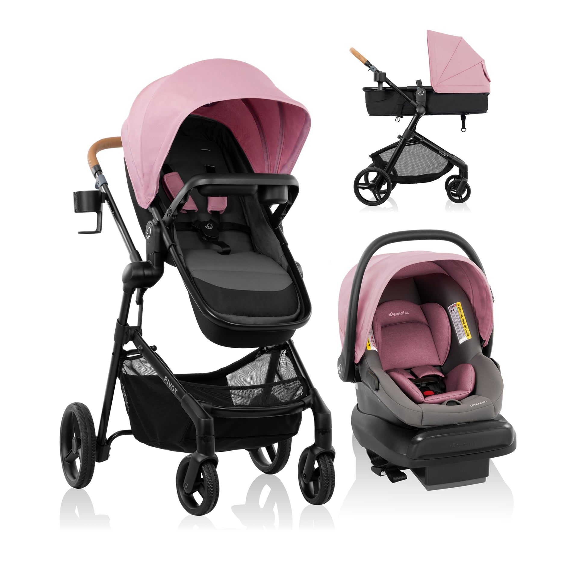 Evenflo Pivot NXT Travel System with LiteMax NXT Infant Car Seat (Latte Tan)