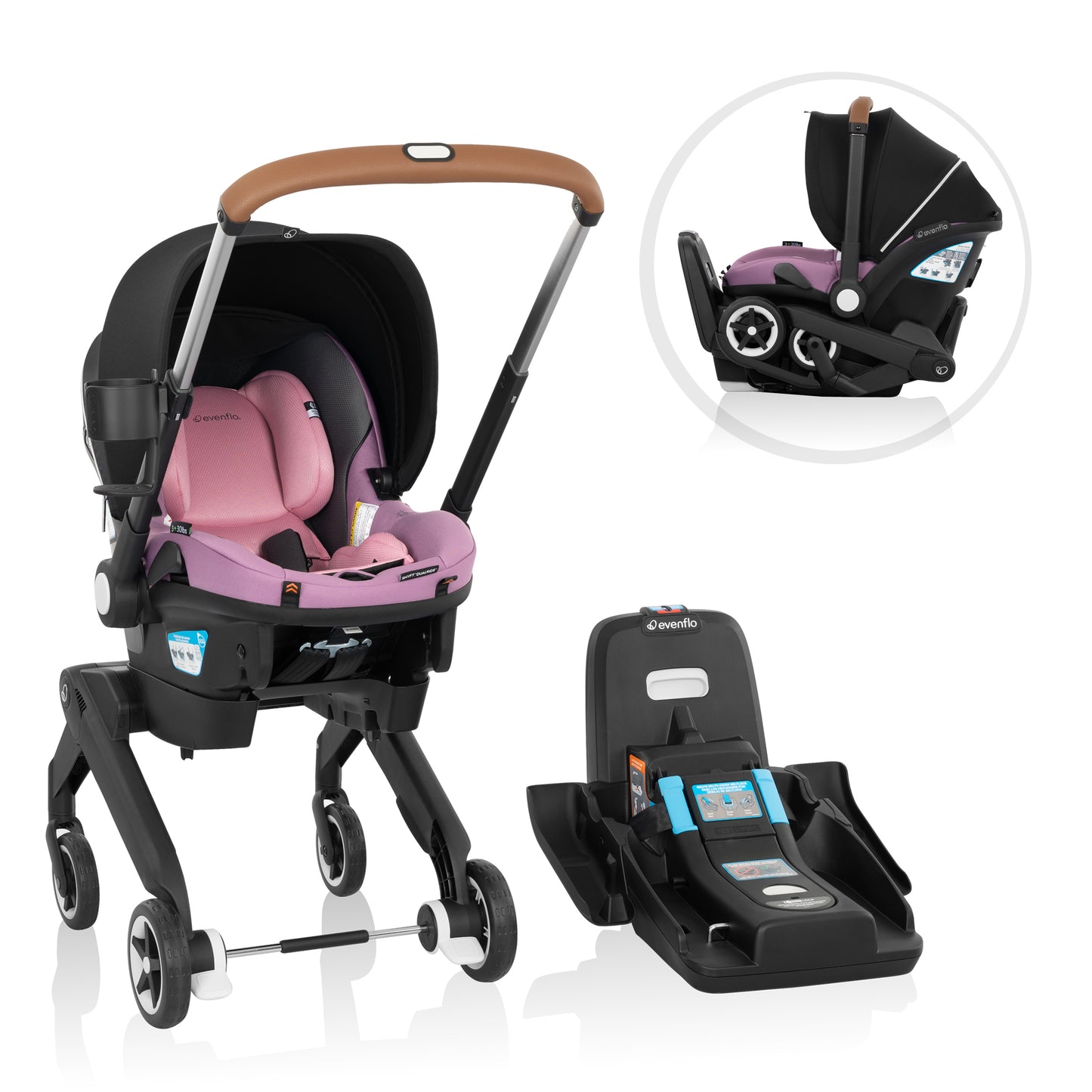 Shyft DualRide Infant Car Seat Stroller Combo w Carryall Storage & Extended Canopy (Opal)