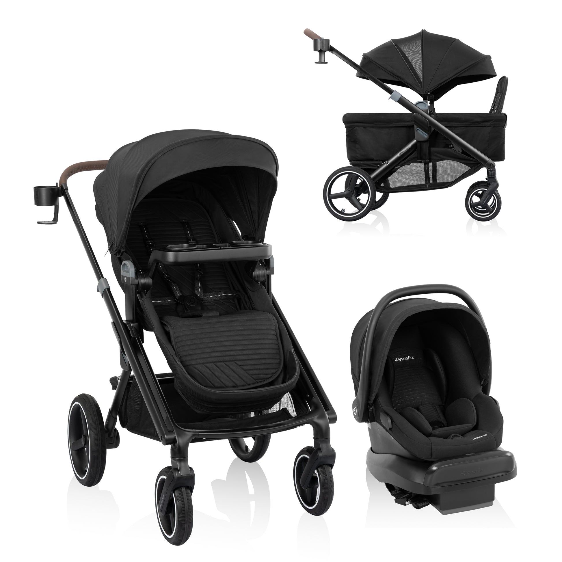 Transformer Stroller to Wagon Travel System Featuring LiteMax NXT Infant Car Seat (Pitch Black)
