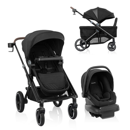 Transformer Stroller to Wagon Travel System Featuring LiteMax NXT Infant Car Seat (Pitch Black)