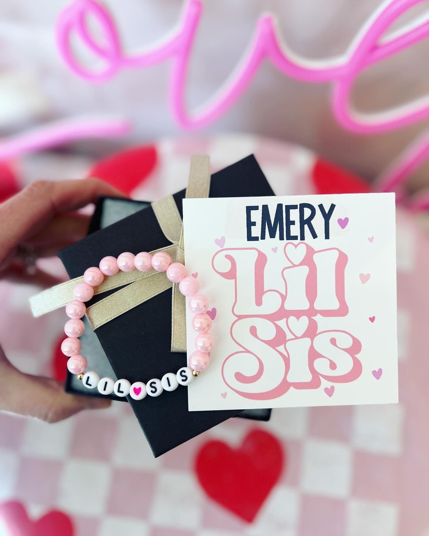 Little Sister Bracelet, new baby sister gift, gift from baby, Lil sister, Bracelet, card, box & ribbon! Personalized card!