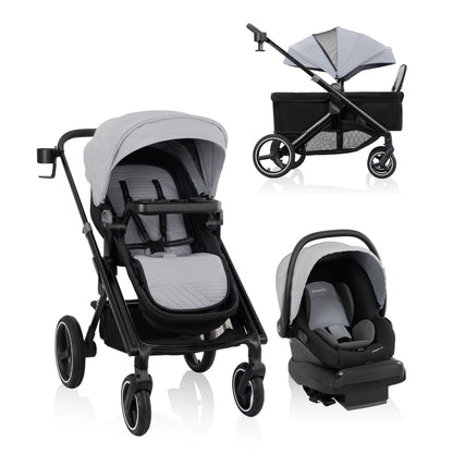 Transformer Stroller to Wagon Travel System Featuring LiteMax NXT Infant Car Seat (Fog Gray)