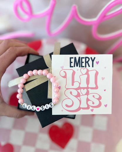 Little Sister Bracelet, new baby sister gift, gift from baby, Lil sister, Bracelet, card, box & ribbon! Personalized card!