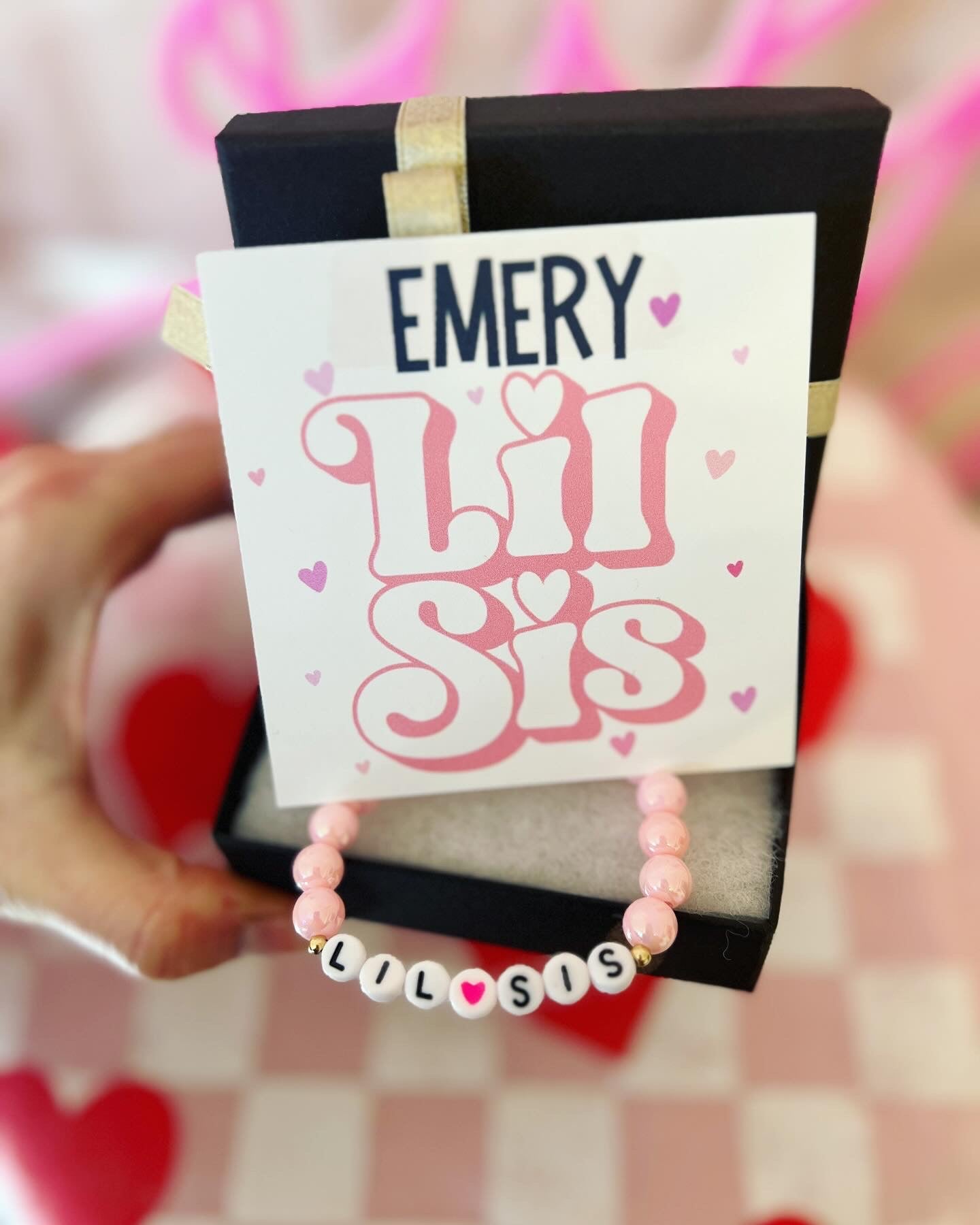 Little Sister Bracelet, new baby sister gift, gift from baby, Lil sister, Bracelet, card, box & ribbon! Personalized card!