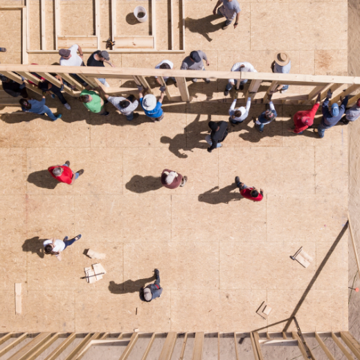 Top view of people in a gate