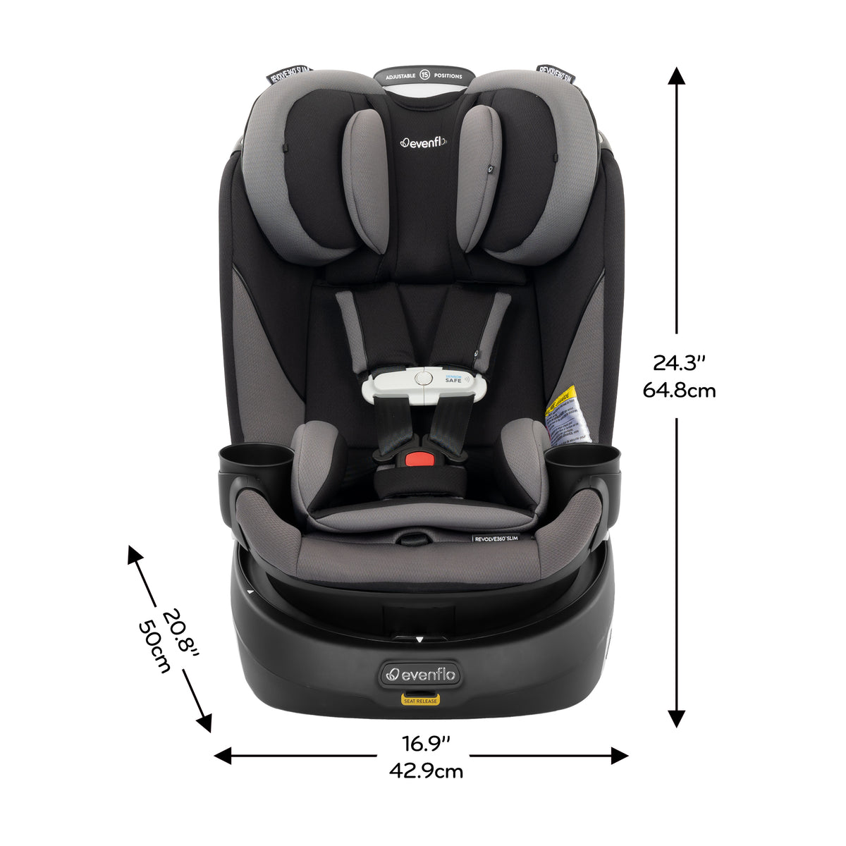 Revolve360 Slim 2-in-1 Rotating Car Seat with SensorSafe dimensions diagram