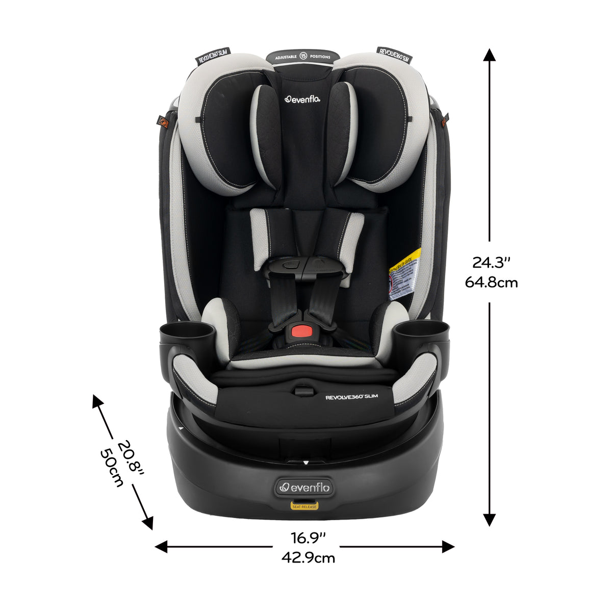 Revolve360 Slim 2-in-1 Rotating Car Seat with Quick Clean Cover dimensions diagram