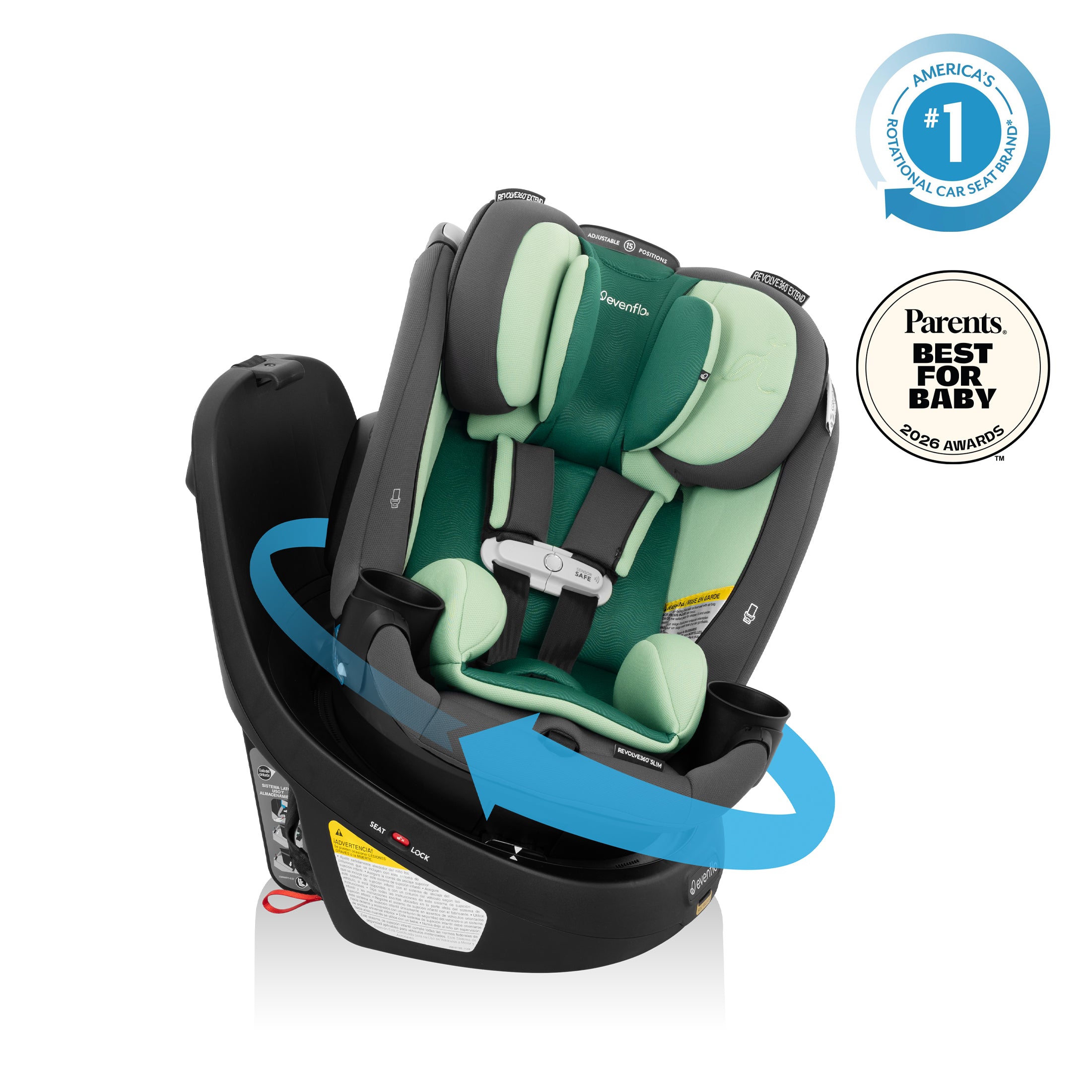 Revolve360 Slim 2-in-1 Rotating Car Seat with Green & Gentle Fabric - Peridot