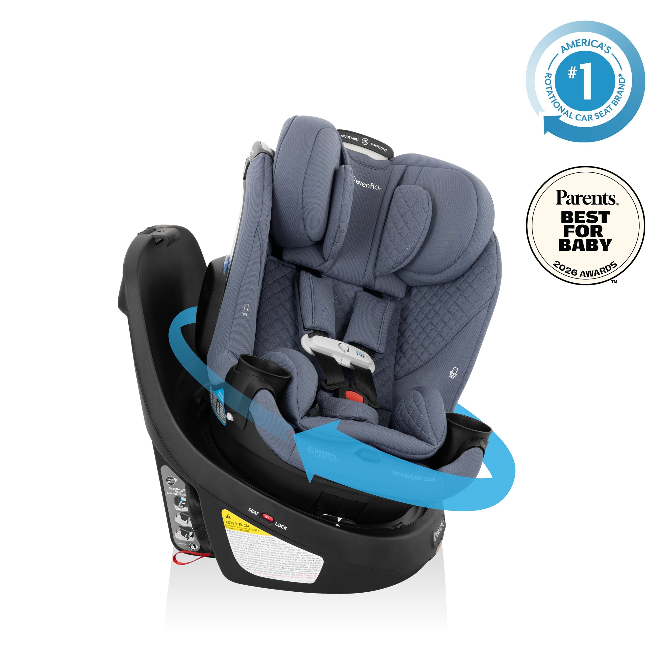 Revolve360 Slim 2-in-1 Rotating Car Seat with Green & Gentle Fabric - Flint