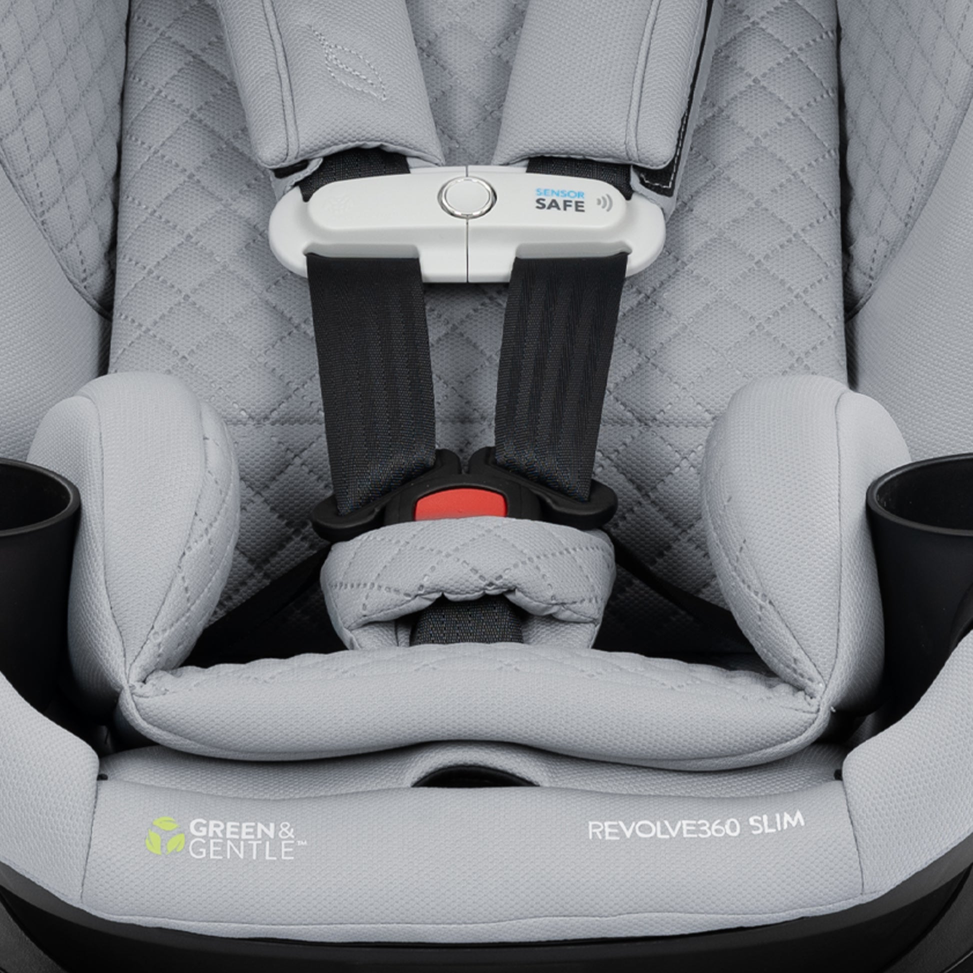Revolve360 Slim 2-in-1 Rotating Car Seat with Green & Gentle Fabric Quartz seat belt