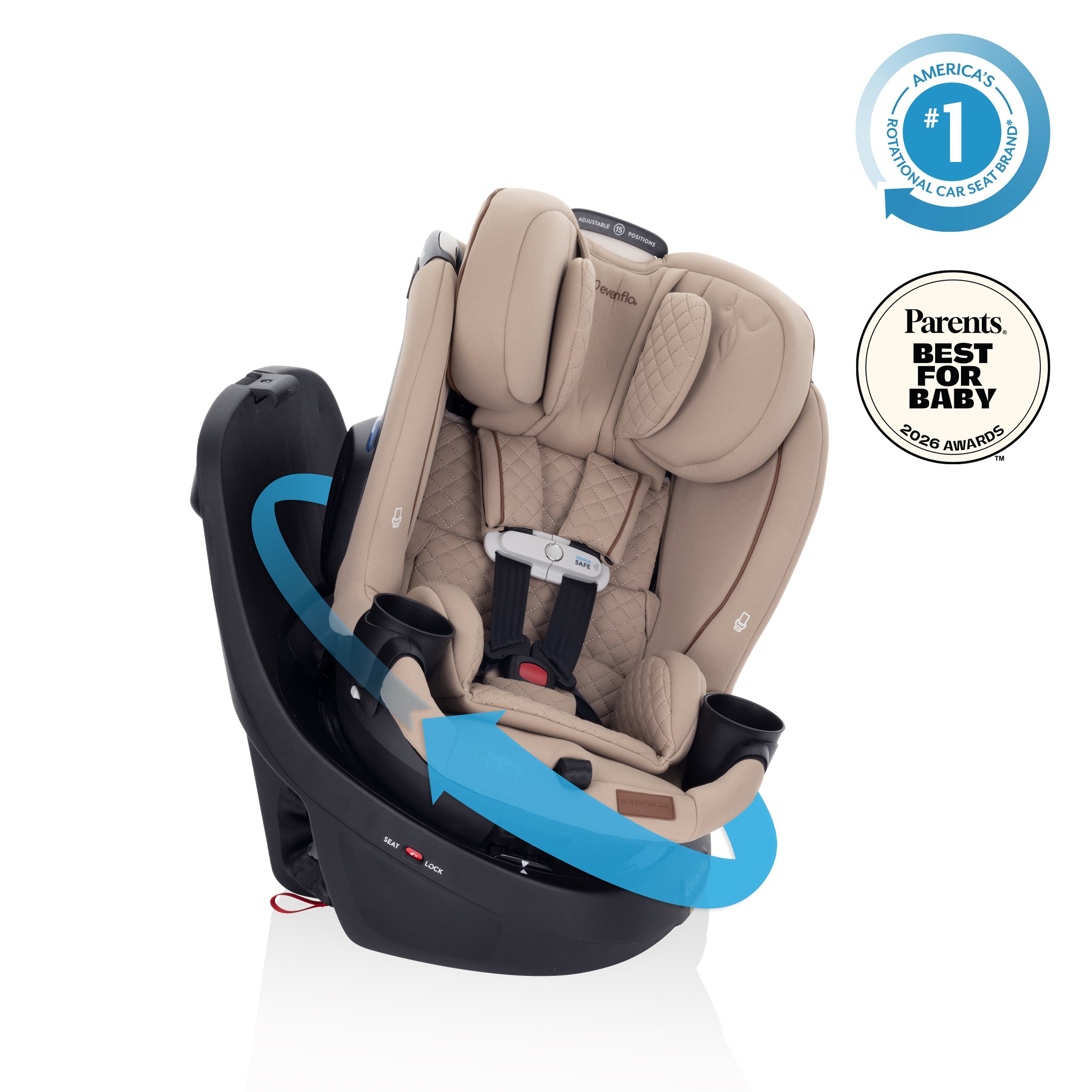 Revolve360 Slim 2-in-1 Rotating Car Seat with Green & Gentle Fabric - Travertine