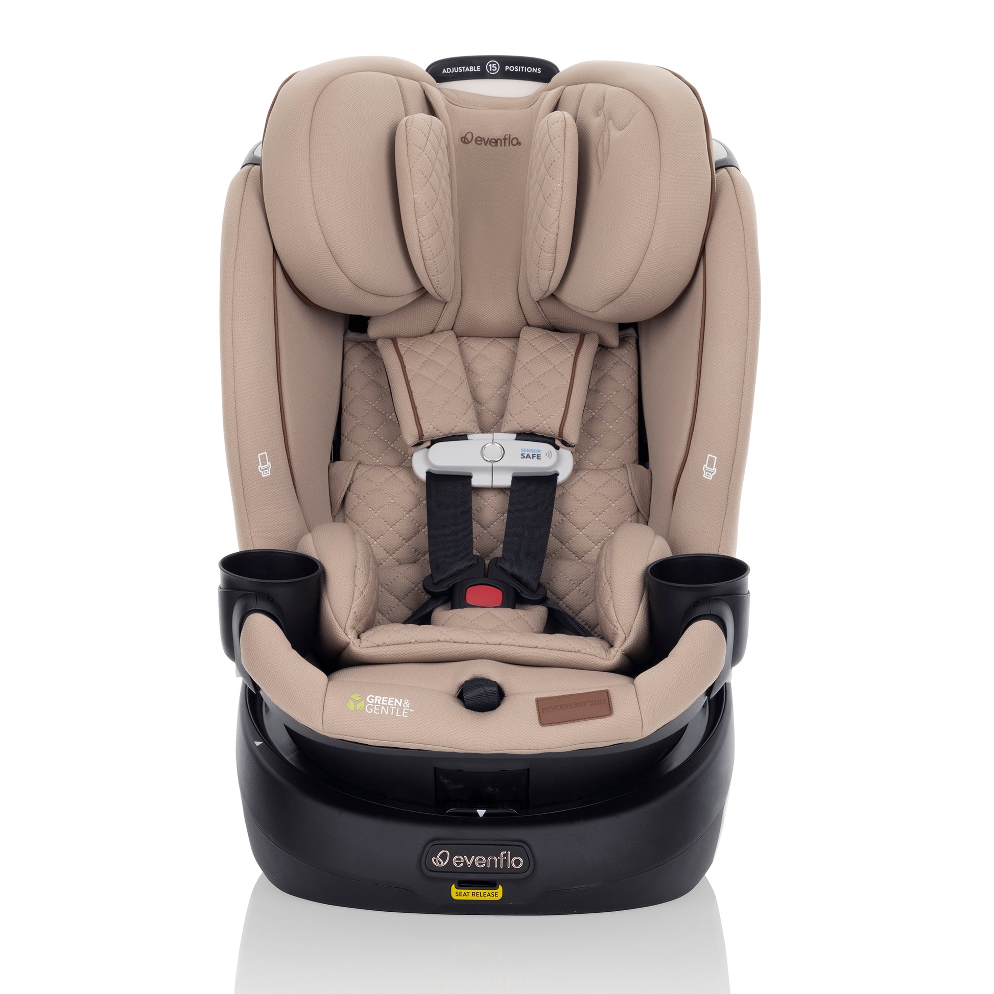 Revolve360 Slim 2-in-1 Rotating Car Seat with Green & Gentle Fabric Travertine front