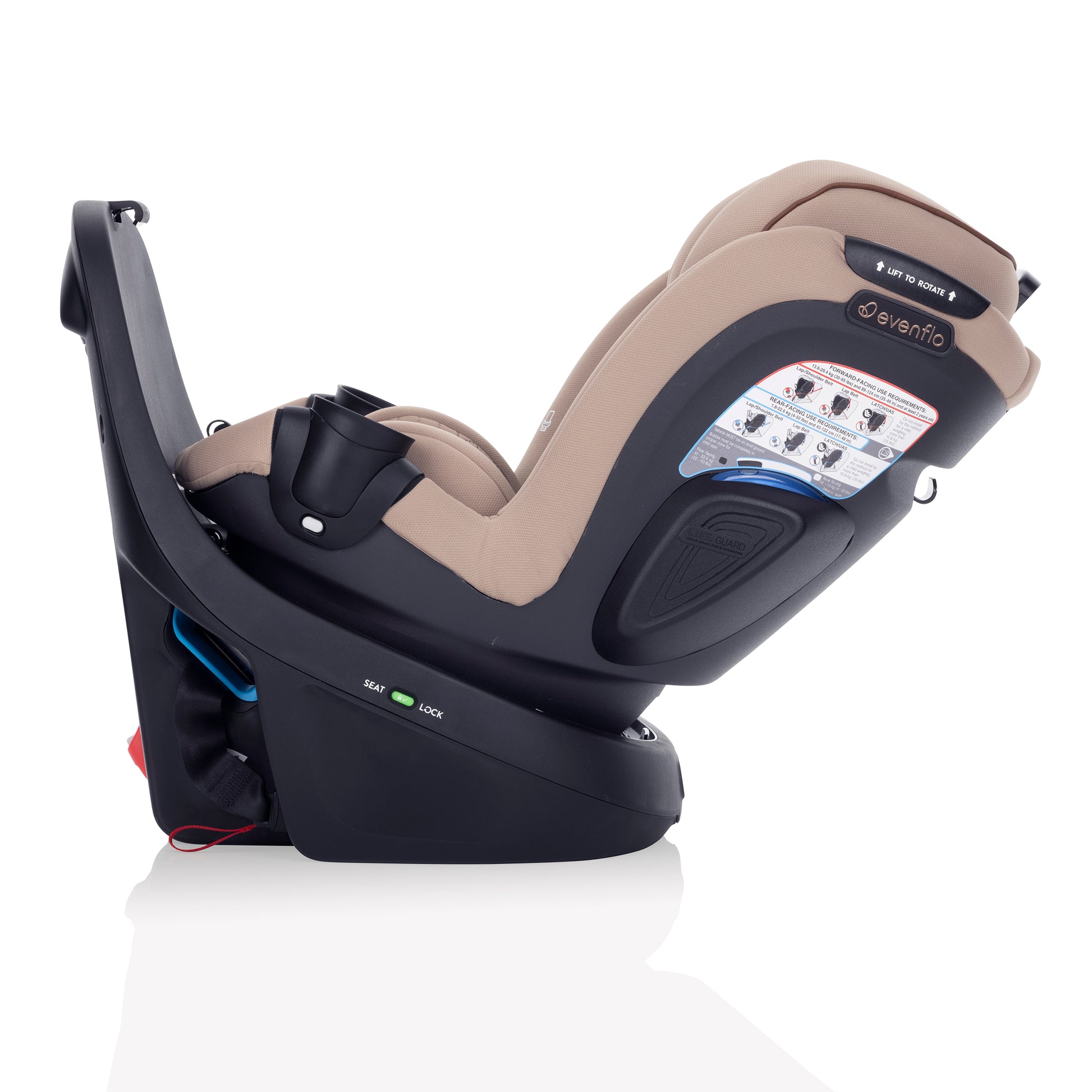 Revolve360 Slim 2-in-1 Rotating Car Seat with Green & Gentle Fabric Travertine full rotate