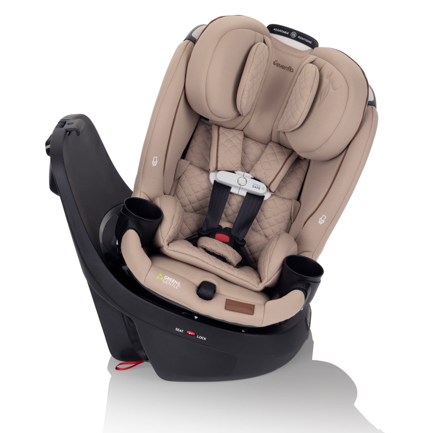Revolve360 Slim 2-in-1 Rotational Car Seat with Green & Gentle Fabric (Travertine) front side
