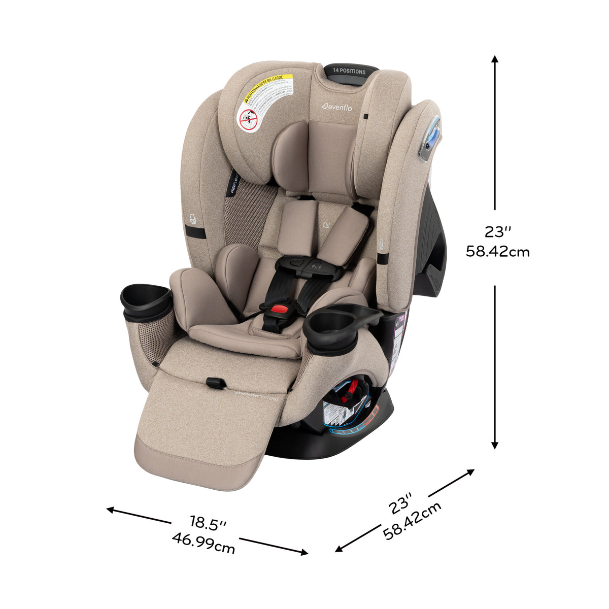 Symphony Extend Breeze 3-in-1 Convertible Car Seat dimensions diagram