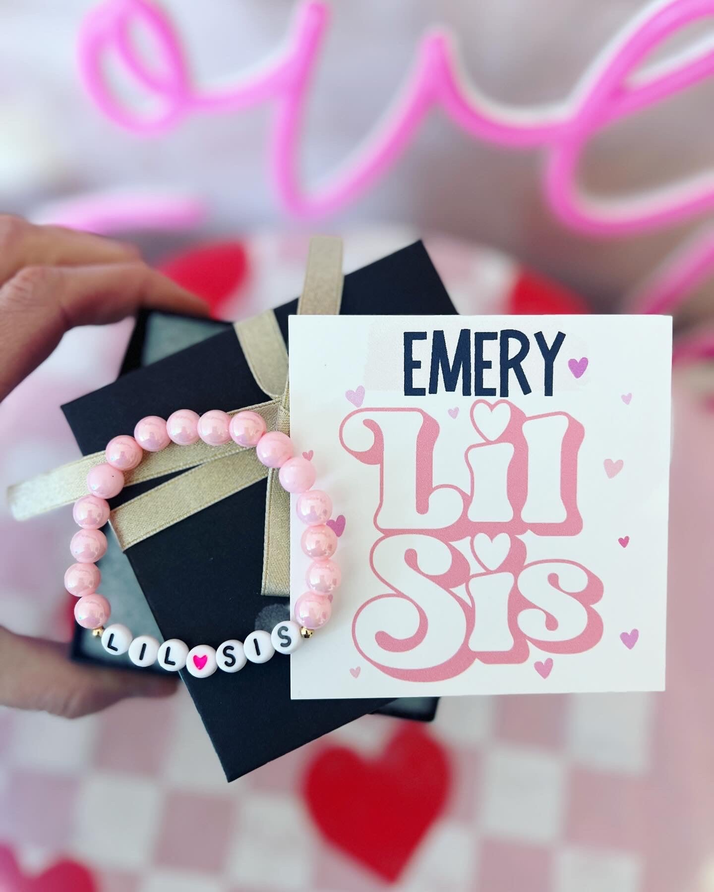 Little Sister Bracelet, new baby sister gift, gift from baby, Lil sister, Bracelet, card, box & ribbon! Personalized card!
