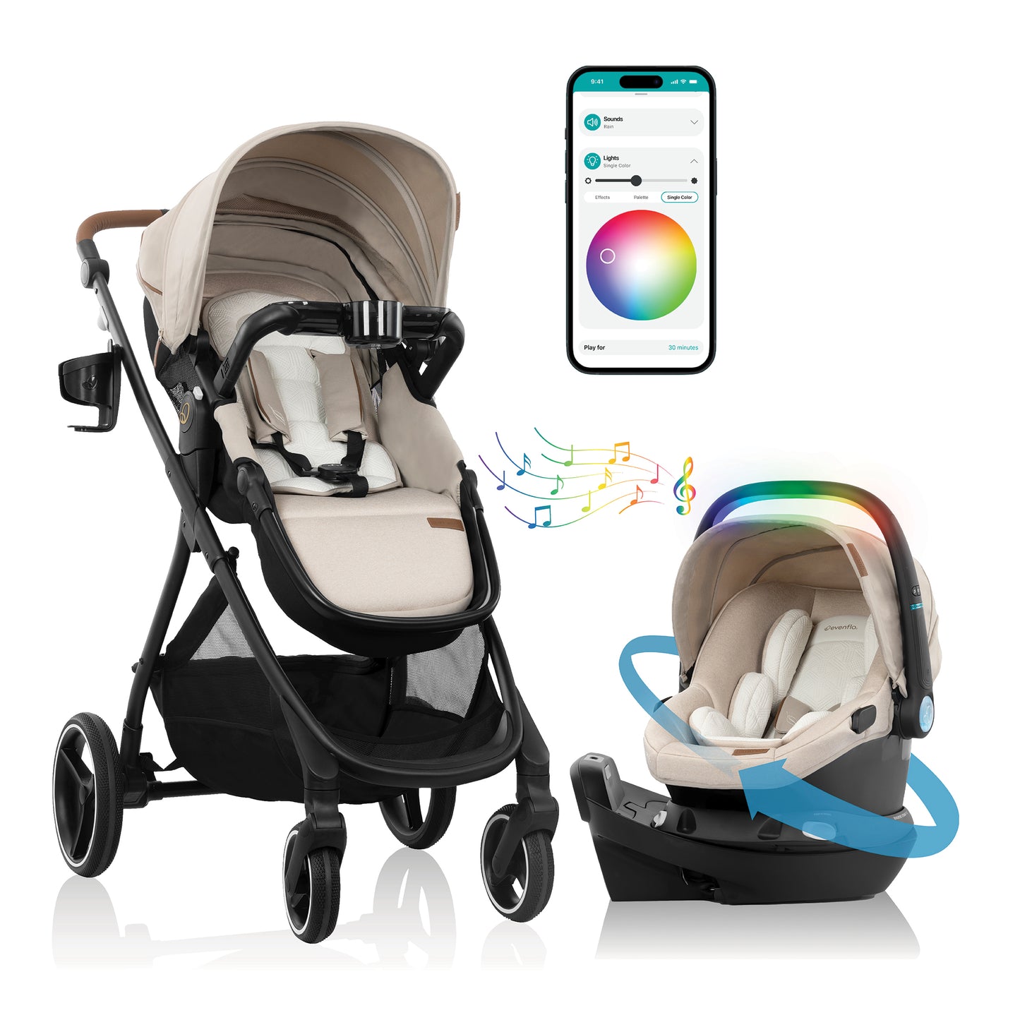 Shyft Intuiti+ Travel System featuring Revolve180 LiteMax NXT with SensorySoothe Green and Gentle