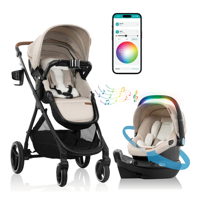 Shyft Intuiti+ Travel System featuring Revolve180 LiteMax NXT with SensorySoothe Green and Gentle