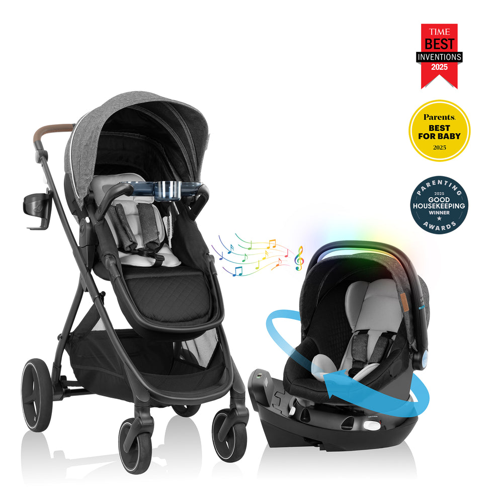 best evenflo car seat and stroller Evenflo Shyft Intuiti+ Travel System Featuring Revolve180 LiteMax NXT with SensorySoothe (Angler Tweed)