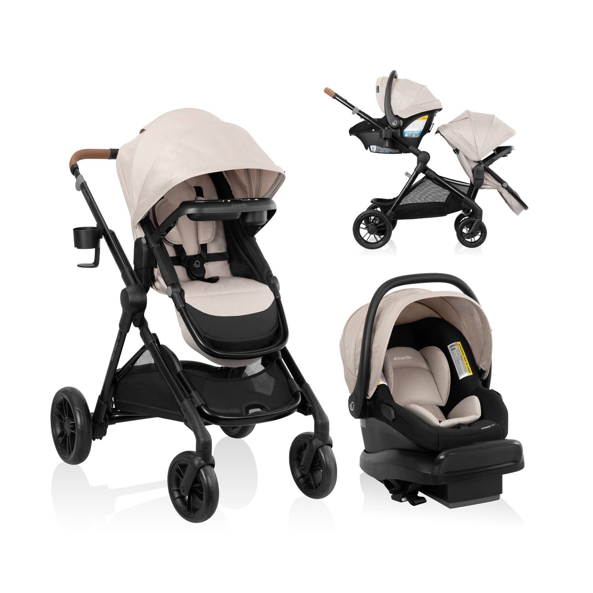 Evenflo Pivot Xpand NXT Travel System featuring LiteMax NXT Infant Car Seat in Canyon Beige