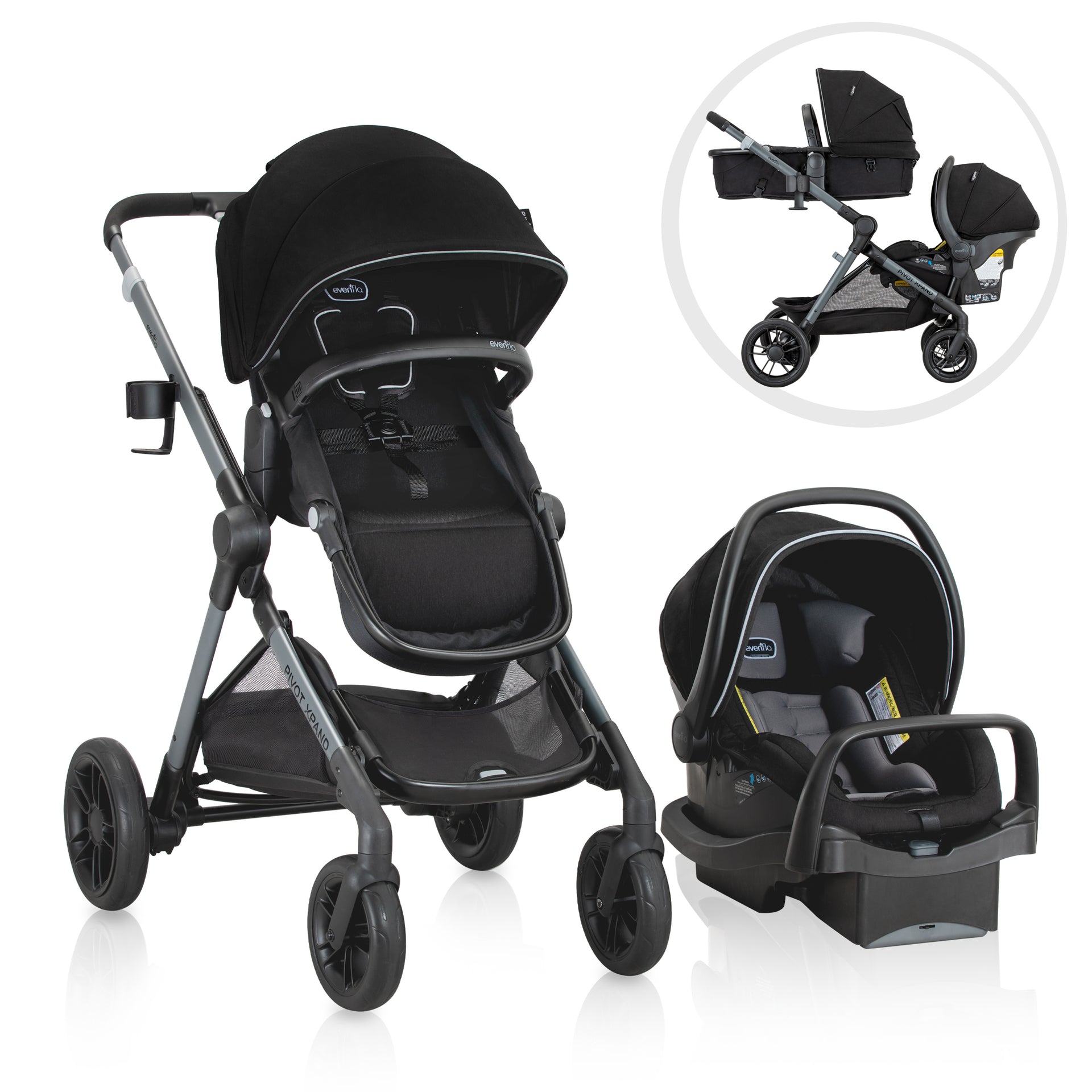 Evenflo Pivot Xpand Modular Travel System with LiteMax Infant Car Seat (Sabino Gray)